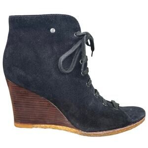 UGG Women’s Elyse Black Suede Open Toe Wedge Ankle Booties Size US 8